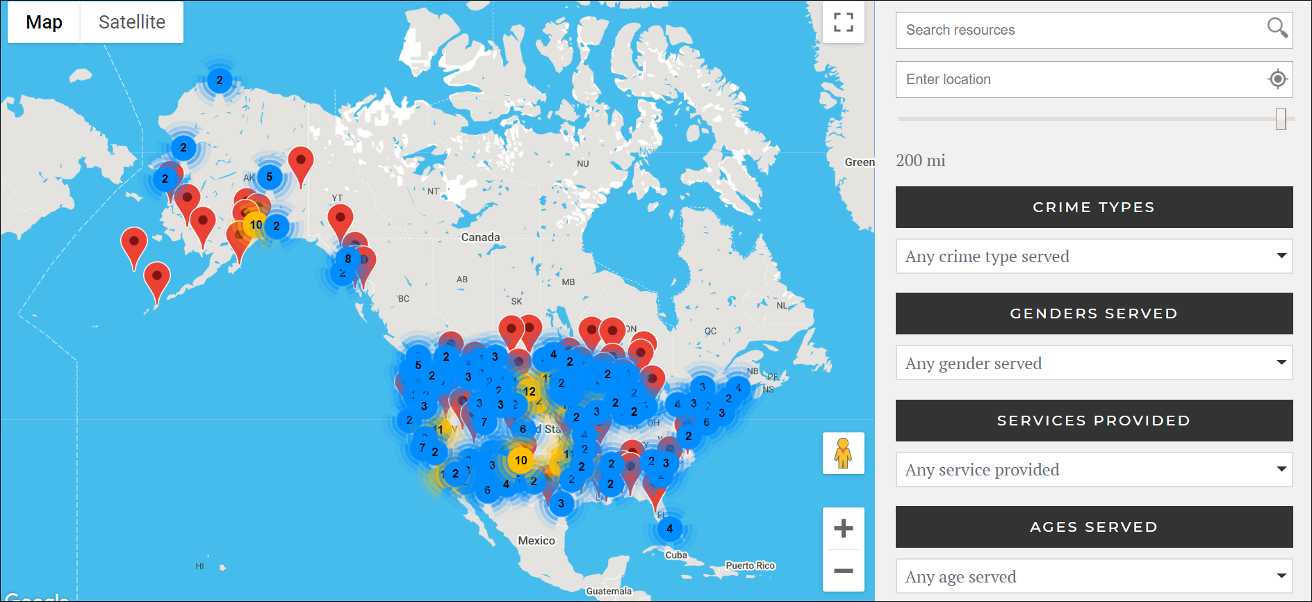 Screen shot depicting the Tribal Resources Tool Interactive Map