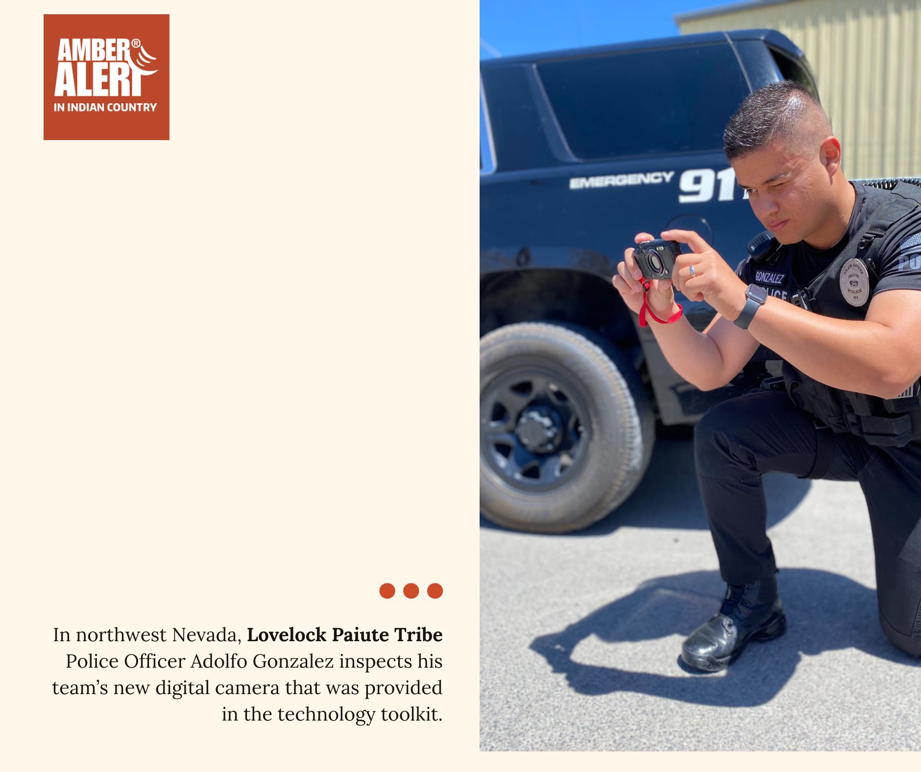 Lovelock Paiute Tribe Police Officer Adolfo Gonzalez inspects his team's new digital camera provided in the technology toolkit